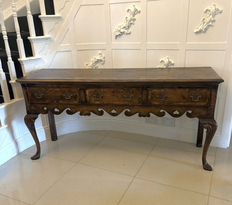 Antique Georgian Style Oak Dresser Base Sideboard Cabriole Leg Console Table - Image 3